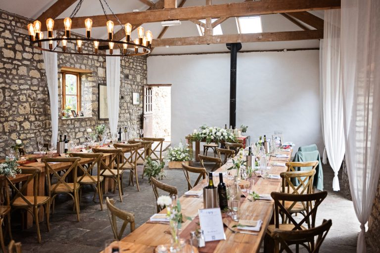 Old Down Barn rustic set up for wedding breakfast